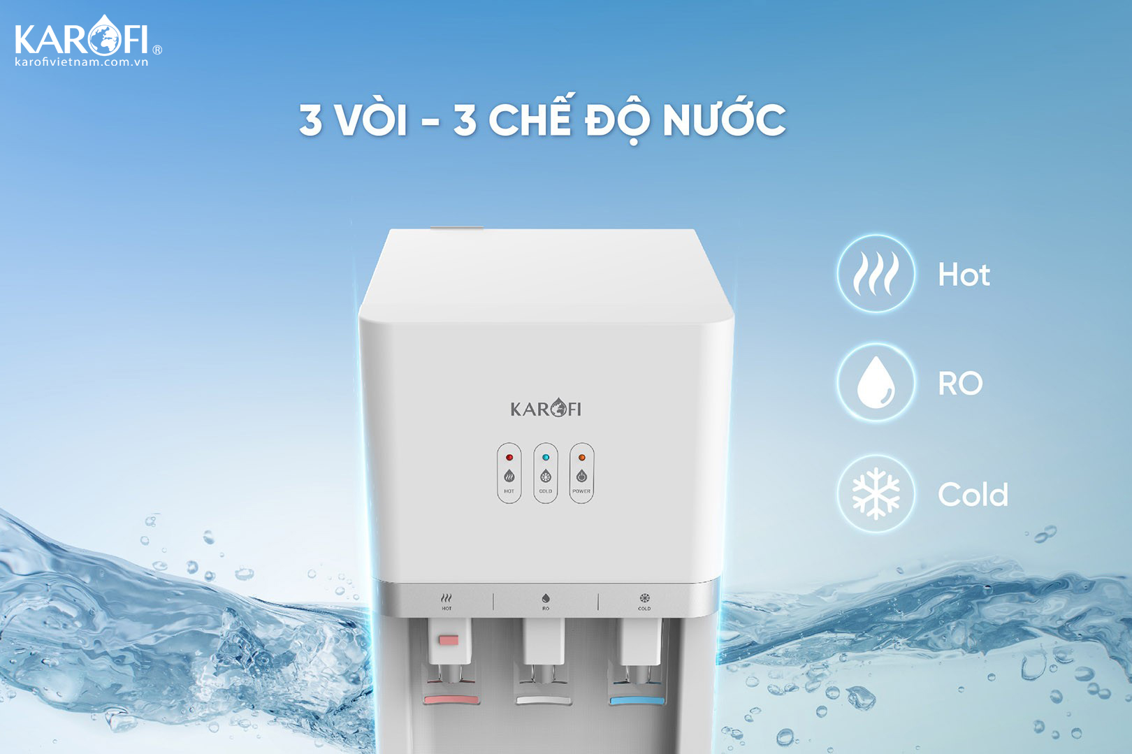 Cây nước nóng lạnh Karofi HCV206 có 3 chế độ nước đa năng