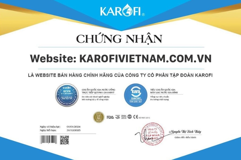 giấy chứng nhận karofi việt nam