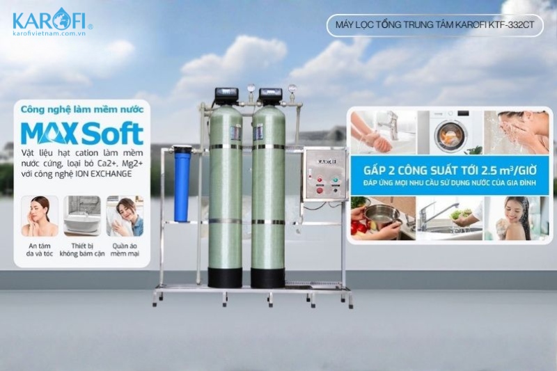 Lọc tổng đầu nguồn Karofi KTF-332CT xử lý hiệu quả nước cứng, đảm bảo an toàn cho da tóc