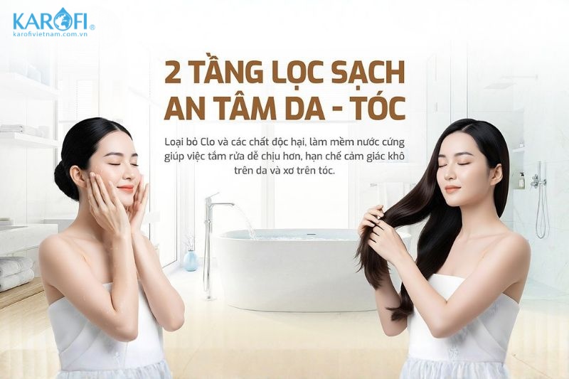 Lọc tổng đầu nguồn Karofi KTF-332CT xử l&yacute; hiệu quả nước cứng, đảm bảo an to&agrave;n cho da t&oacute;c