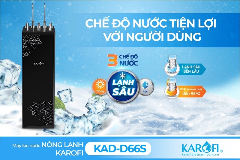 Máy lọc nước nóng lạnh Karofi KAD-D66S với 3 chế độ nước thông minh
