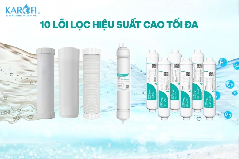 Hệ thống 10 l&otilde;i lọc hiện đại của m&aacute;y Karofi Livotec 628S