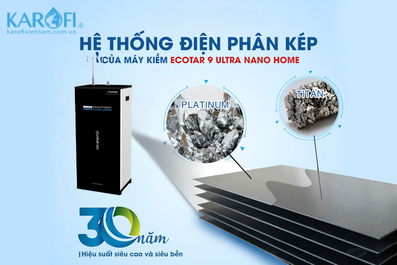 Ecotar 9 Ultra Nano Home chọn sử dụng điện cực Titan phủ Platin