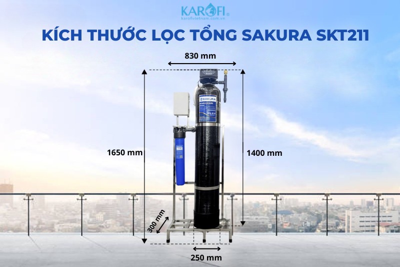 K&iacute;ch thước bộ lọc nước tổng đầu nguồn Sakura SKT211