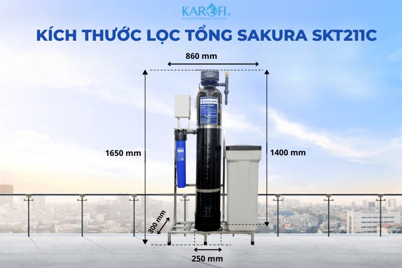 K&iacute;ch thước m&aacute;y lọc nước tổng tự động sục rửa Sakura SKT211C