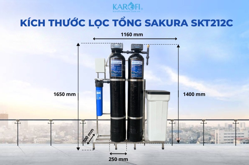 K&iacute;ch thước m&aacute;y lọc nước tổng đầu nguồn Sakura SKT212C