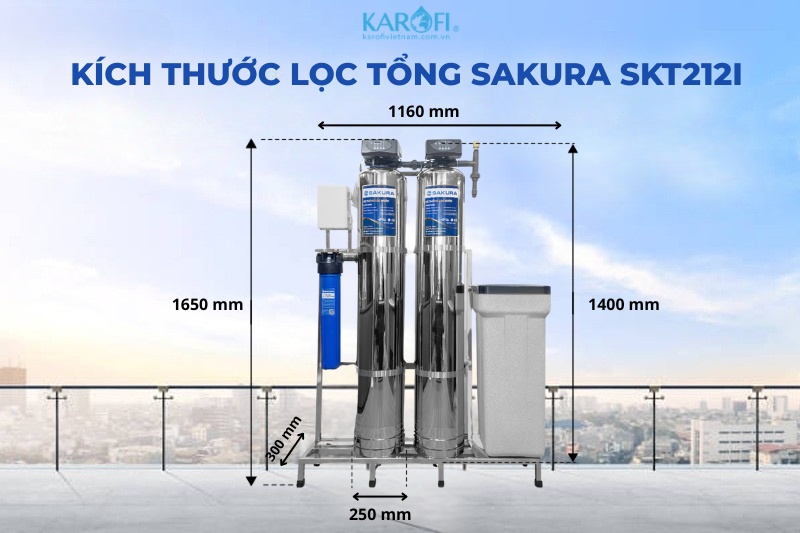 K&iacute;ch thước hệ thống lọc nước đầu nguồn van sục rửa tự động Sakura SKT212I