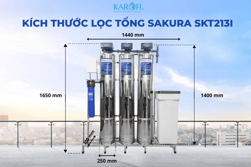 Kích thước bộ lọc nước tổng đầu nguồn Sakura SKT213I