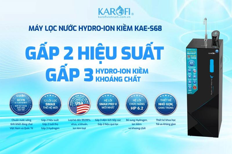 Máy lọc nước Hydro - ion kiềm KAE-S68 - Gấp 2 khoáng chất, gấp 3 Hydro-ion kiềm