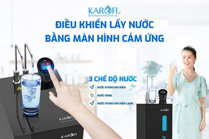 Karofi KAE-S86 trang bị màn hình cảm ứng nổi với 3 chế độ nước siêu tiện lợi