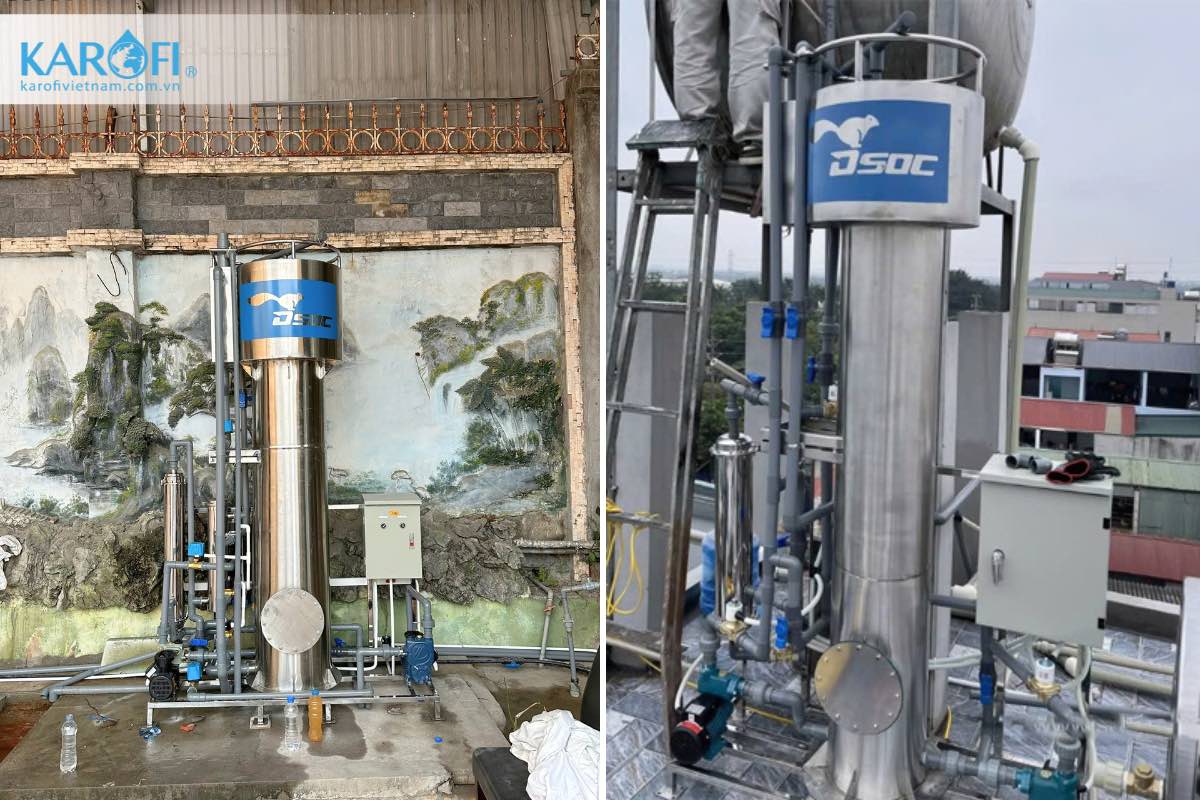 Hình ảnh lắp đặt thực tế thiết bị lọc nước giếng khoan công suất 10m3 Inox 