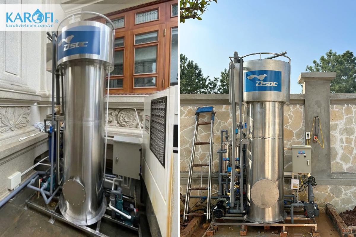 Hình ảnh lắp đặt thực tế thiết bị lọc nước giếng khoan công suất 15m3 Inox 