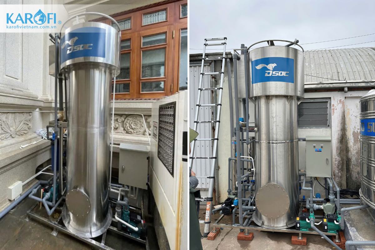 Hình ảnh lắp đặt thực tế thiết bị lọc nước giếng khoan inox công suất 25m3