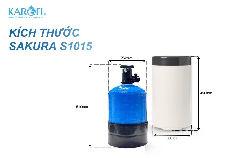 K&iacute;ch thước m&aacute;y lọc nước xử l&yacute; canxi Sakura S1015