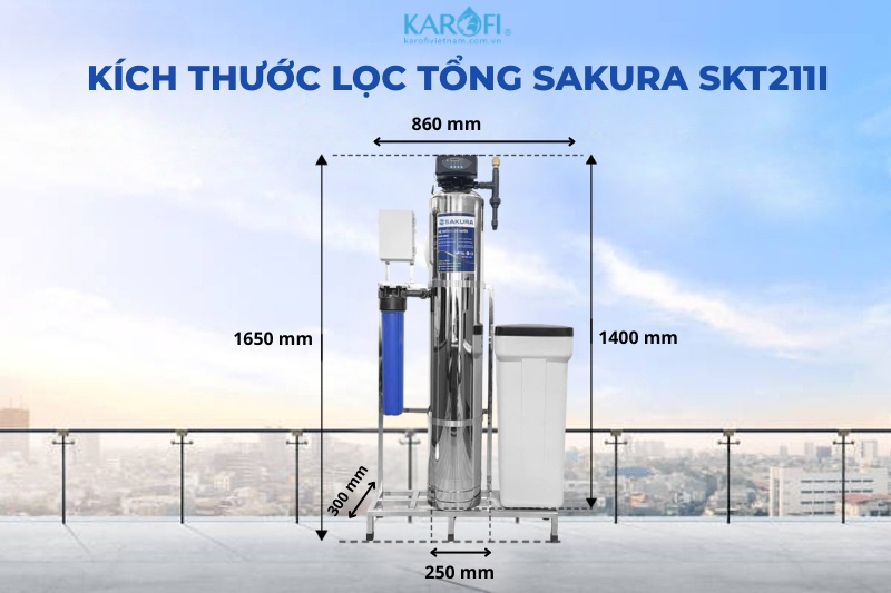 K&iacute;ch thước của thiết bị lọc nước sinh hoạt Sakura SKT211I