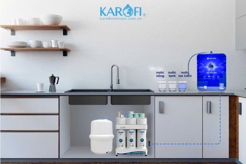 Máy lọc nước KAQ-U50K và máy tạo kiềm SKB200 kết hợp với nhau 