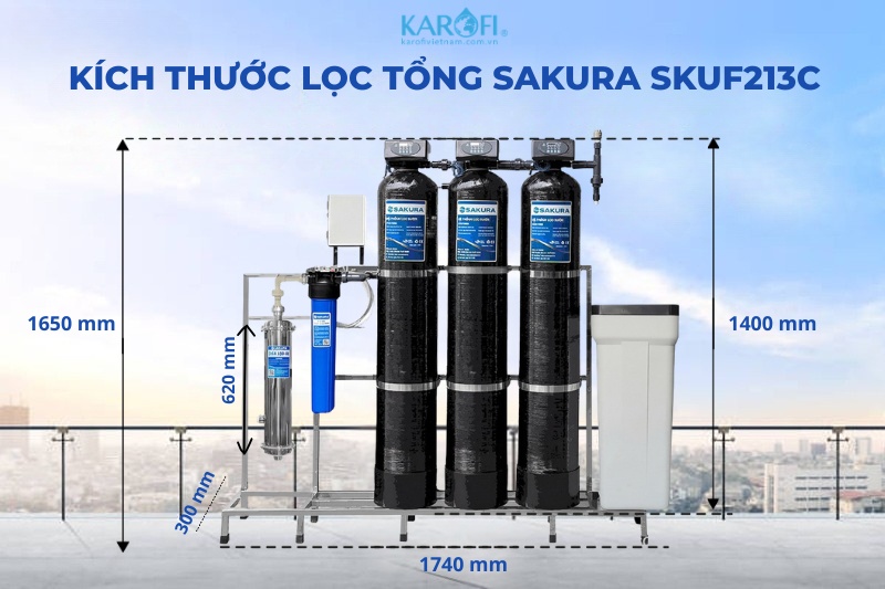 K&iacute;ch thước hệ thống lọc tổng Sakura SKUF213C