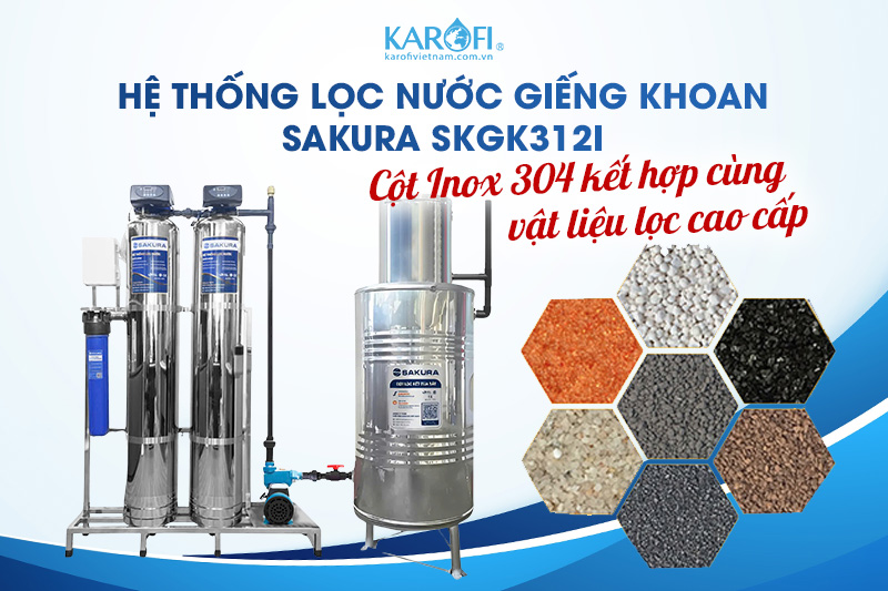 2 Cột Inox 304 kết hợp cùng vật liệu lọc cao cấp