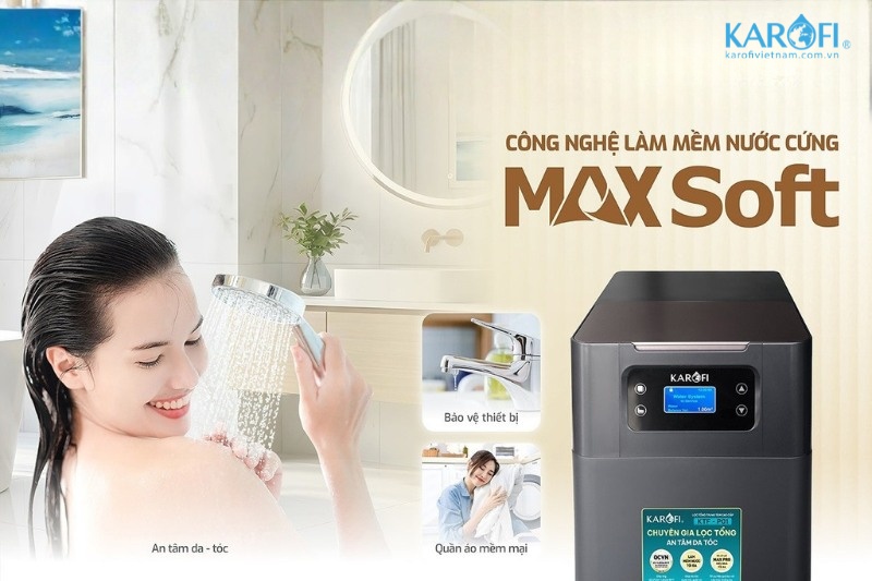 Lọc tổng trung t&acirc;m Karofi KTF-P01-AIO ứng dụng c&ocirc;ng nghệ l&agrave;m mềm nước cứng Max Soft