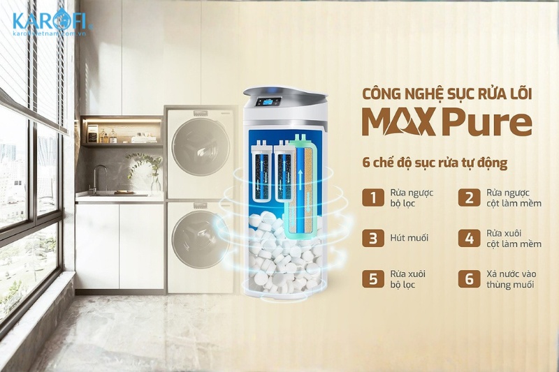 Lọc tổng Karofi KTF-P02-AIO ứng dụng c&ocirc;ng nghệ rửa tự động Max Pure