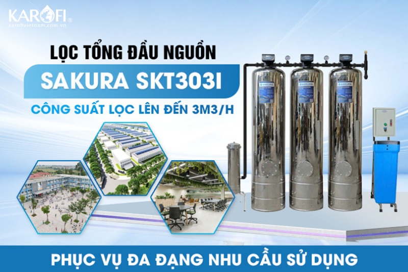 Máy lọc tổng đầu nguồn Sakura SKT303I với công suất lên đến 3m3/h