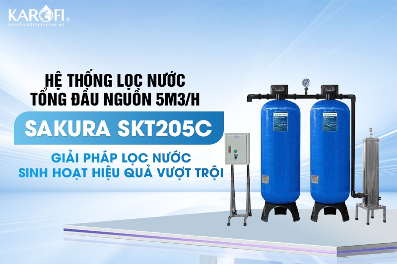 Hệ thống lọc tổng đầu nguồn 5m3/h 2 cột áp lực tự động sục rửa Sakura SKT205C