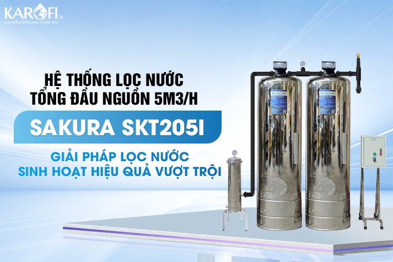 Lọc đầu nguồn 2 cột inox 304 động sục rửa Sakura SKT205I công suất 5m3/h