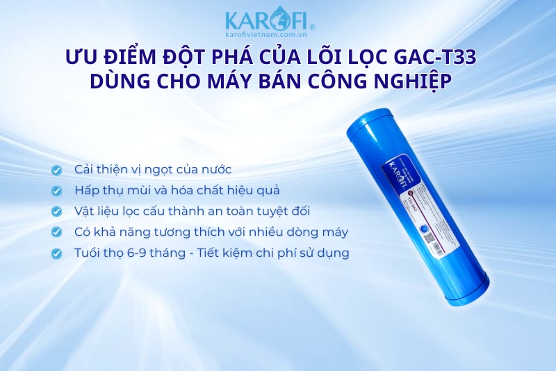 Ưu điểm nổi bật của Lõi lọc GAC-T33 – Dùng cho máy bán công nghiệp