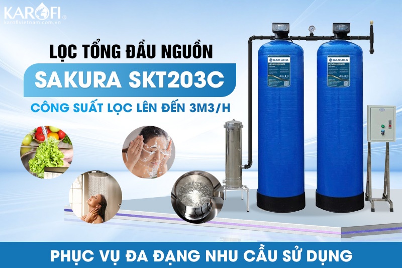 Máy lọc tổng Sakura SKT203C với công suất lọc lớn lên tới 3m3/h