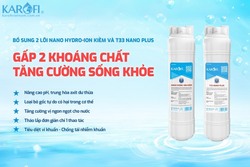 Bổ sung 2 lõi T33 Nano Plus & Nano Hydro-ion kiềm - Gấp 2 khoáng chất
