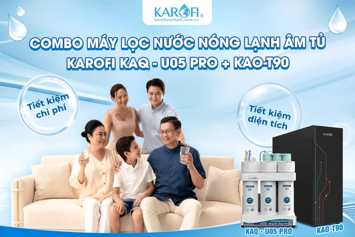 Combo Karofi KAQ-U05 Pro + KAO-T90 - nóng - lạnh - tinh khiết tiện lợi - tiết kiệm