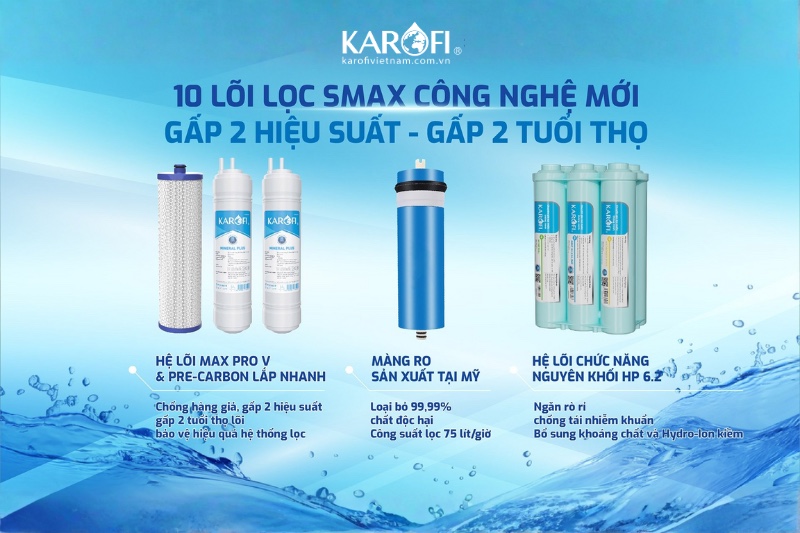 Karofi KAQ-U99 Hệ thống 10 lõi lọc Smax công nghệ mới mạnh mẽ