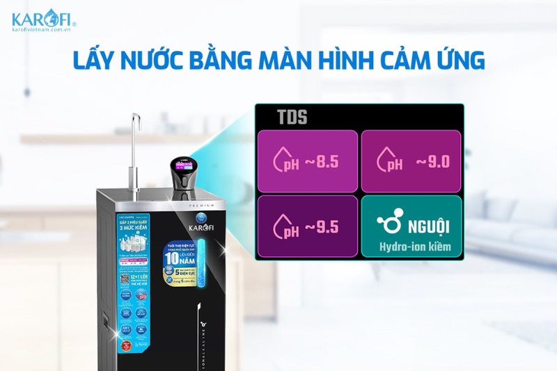 Karofi KAE-S68 PRO lấy nước bằng màn led cảm ứng tiện lợi