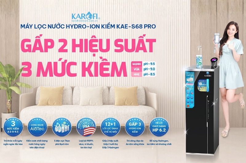 Máy Lọc Nước Hydro-ion Kiềm 12 + 1 cấp lọc Karofi KAE-S68 PRO hiện đại