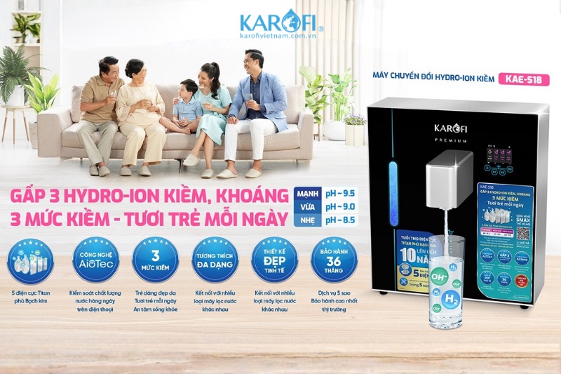 Máy chuyển đổi Hydro-ion kiềm 7 cấp lọc Karofi KAE-S18 - sống khoẻ mỗi ngày