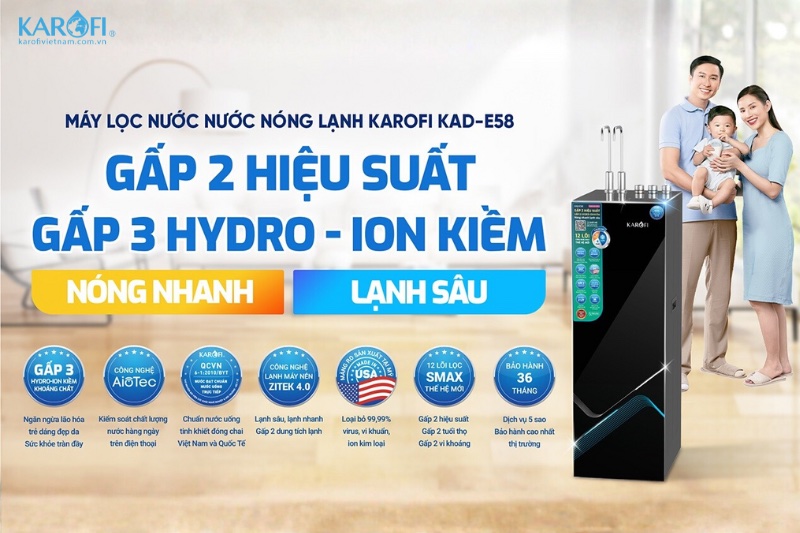 Máy lọc nước nóng lạnh 12 cấp lọc Karofi KAD-E58 - Giá tốt