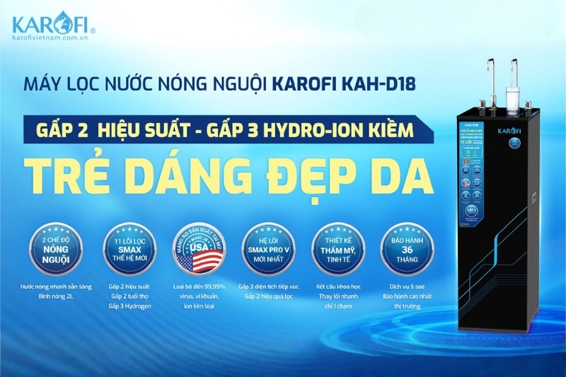 Máy lọc nước nóng nguội Karofi 11 cấp lọc KAH-D18 chính hãng