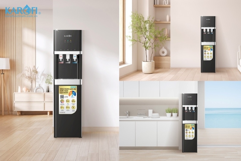 H&igrave;nh ảnh lắp đặt của c&acirc;y lọc nước n&oacute;ng lạnh 1 cấp lọc Karofi HCV208B