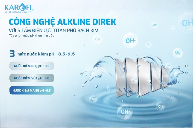 Karofi DA8 PREMIUM trang bị  5 tấm điện cực Titanium mạ Bạch Kim