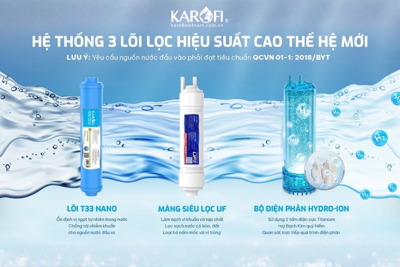 Karofi DA8 PREMIUM với 3 l&otilde;i lọc hiệu suất cao thế hệ mới