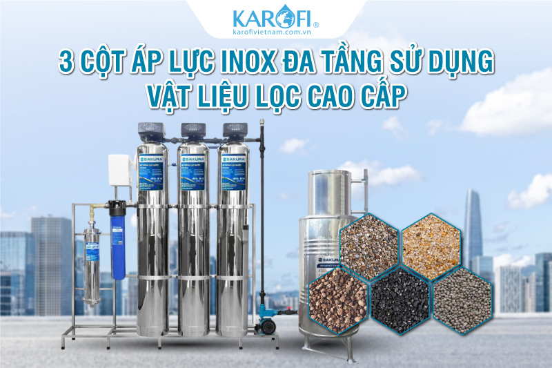 Sakura SKGKUF313I sử dụng vật liệu lọc cao cấp gi&uacute;p xử l&yacute; hiệu quả nước giếng khoan