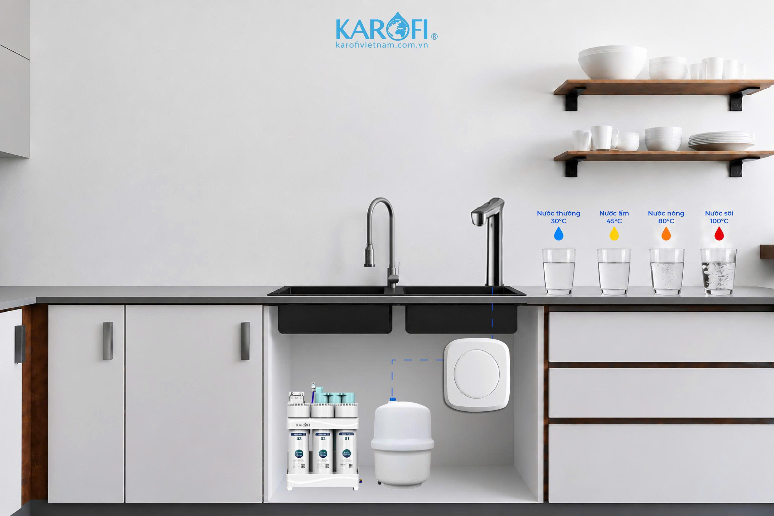 Máy làm nóng nước tức thời Sakuto T100 dễ dàng kết nối cùng các loại máy lọc nước RO để gầm