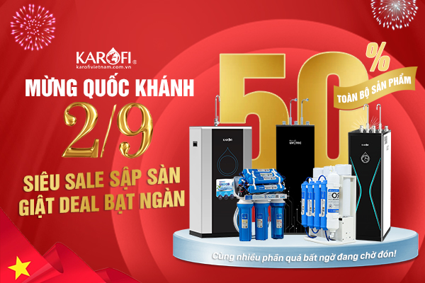 Giảm 50% toàn bộ sản phẩm máy lọc nước và phụ kiện trên web karofi Việt Nam