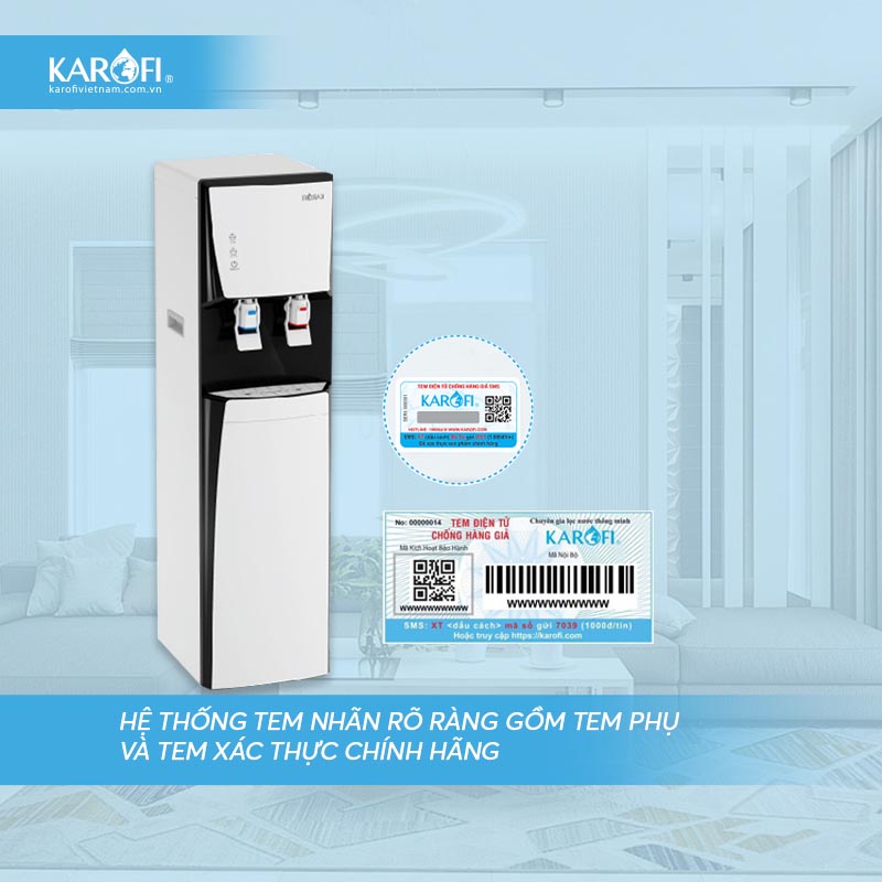  Hệ thống tem nhãn của cây nước nóng lạnh hút bình