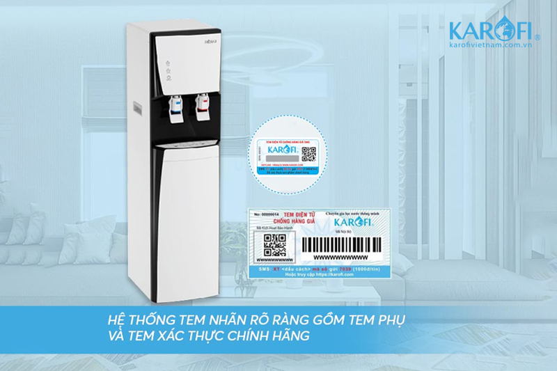  Hệ thống tem nhãn của cây nước nóng lạnh hút bình