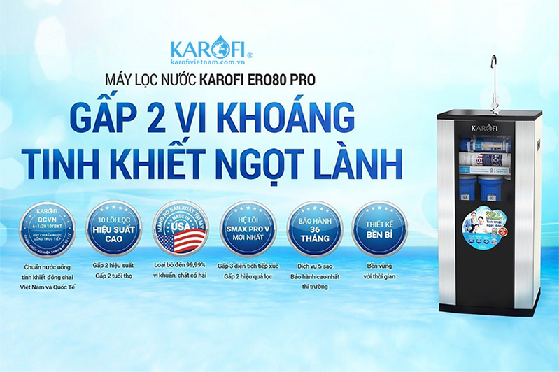 Máy lọc nước Karofi ERO80 Pro gấp 2 khoáng chất