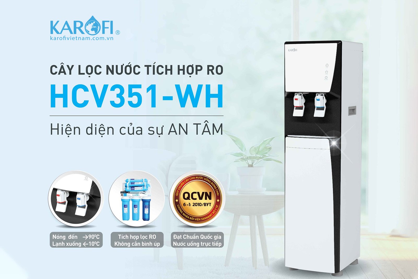 Máy lọc nước nóng lạnh Karofi HCV351-WH