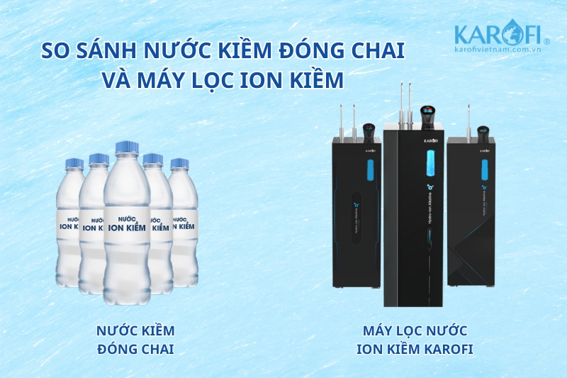 So sánh nước ion kiềm đóng chai và nước ion kiềm từ máy lọc điện giải