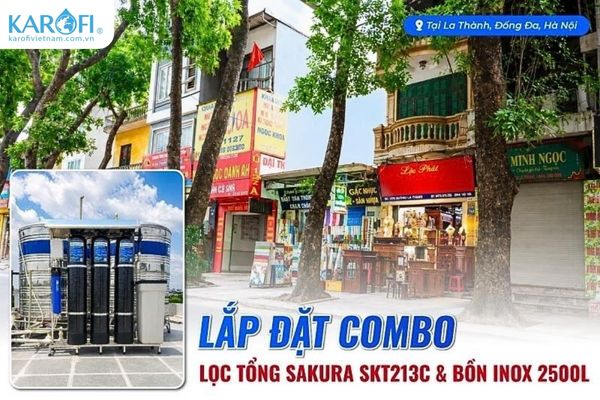Bàn giao combo lọc tổng Sakura SKT213C và bồn inox 2500L tại La Thành, Hà Nội