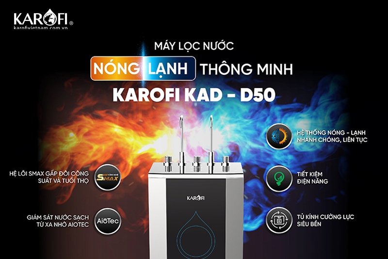 Máy lọc nước nóng lạnh Karofi KAD-D50 thông minh